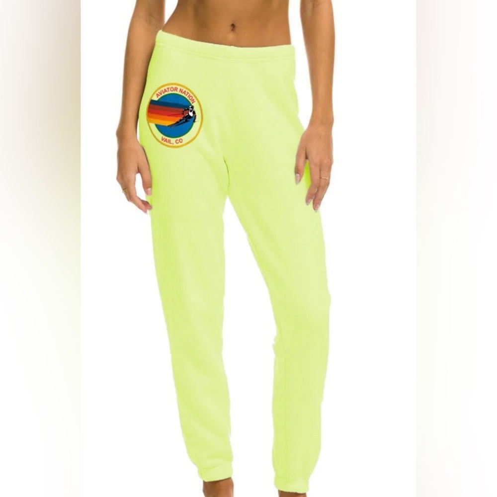 Neon yellow aviatior nation sweatpants